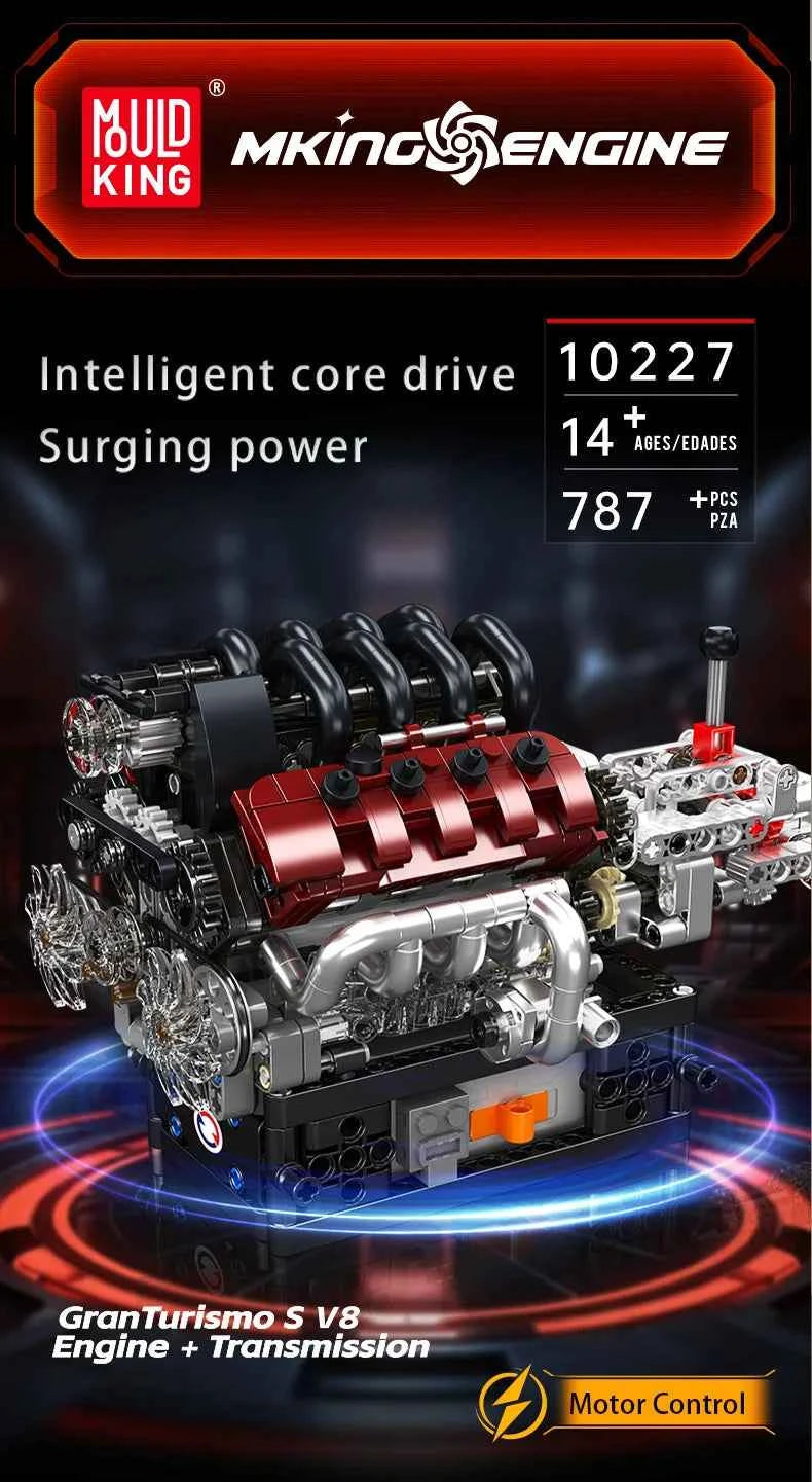 Mould King 10227 Motorized V8 Engine & Transmission Building Set - Limetastore