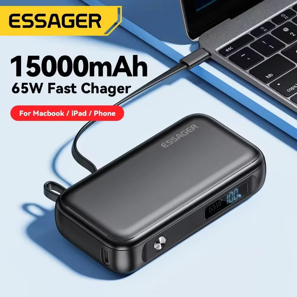 ESSAGER 15000mAh Power Bank 65W with USB-C Cable