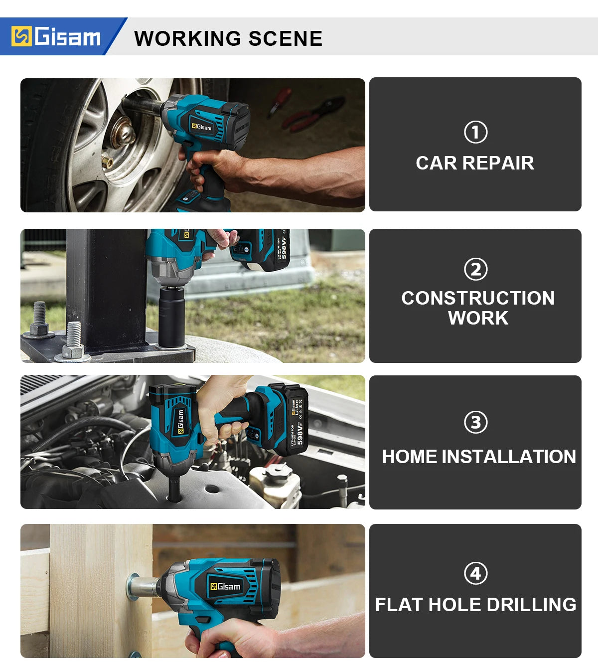 Gisam 1200Nm brezkrtačni udarni vijačnik 1/2" za Makita 18V
