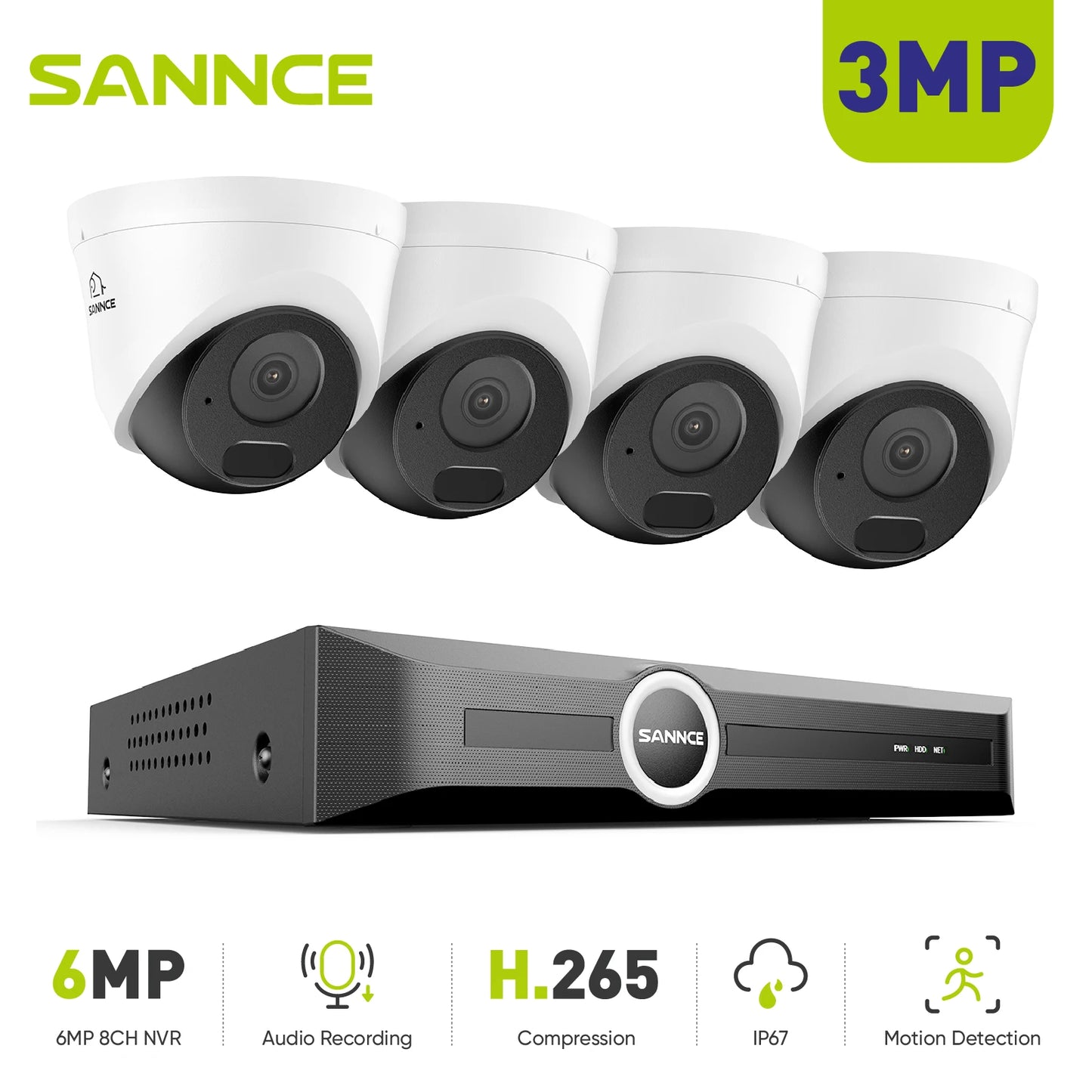 SANNCE 3MP/5MP PoE CCTV sistem | 8-kanalni H.265 NVR, zvok, ONVIF, nočni vid