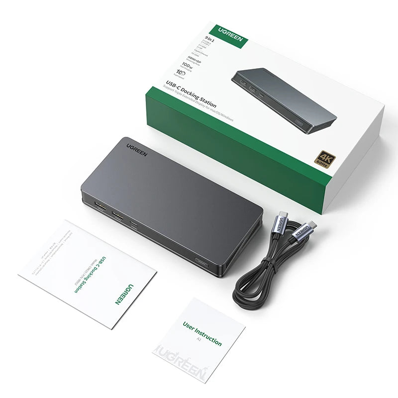 UGREEN 9‑v‑1 priklopna postaja DisplayLink USB‑C z dvojnim 4K60Hz
