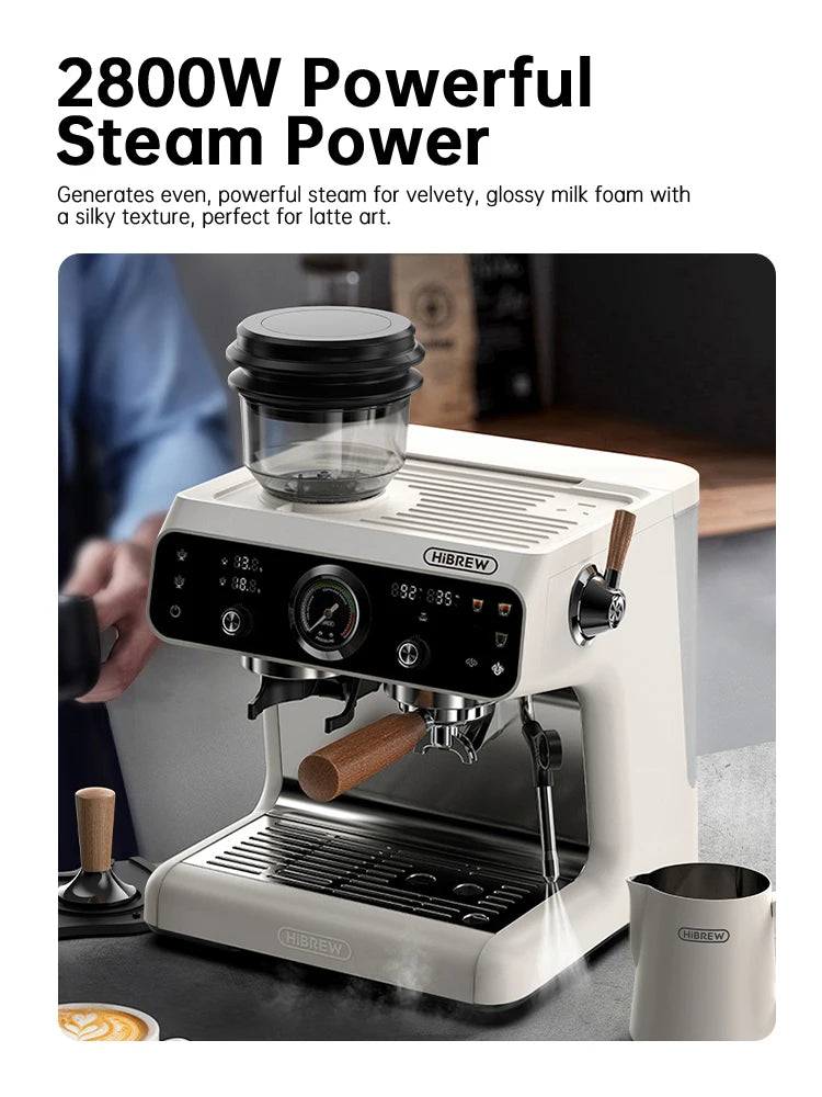 HiBREW H7B – Kavni aparat Espresso Barista Pro z dvojnim bojlerjem | Vgrajen mlinček s 30 nastavitvami