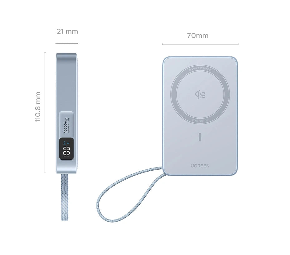 UGREEN Qi2.2 25W magnetni prenosni polnilec – 10000 mAh zunanja baterija za hitro polnjenje