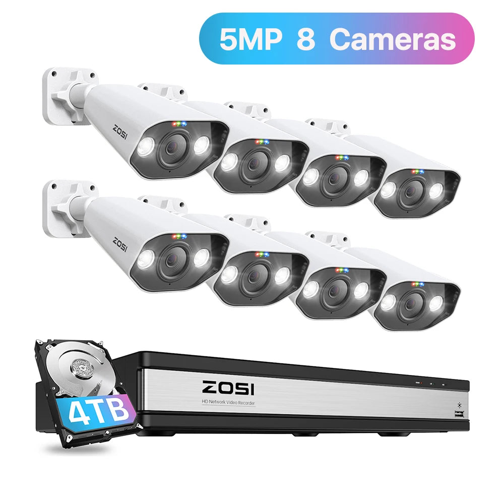 ZOSI 16-kanalni 4K PoE varnostni sistem s kamerami – 8MP/5MP zunanje IP kamere z zaznavanjem oseb in vozil z umetno inteligenco