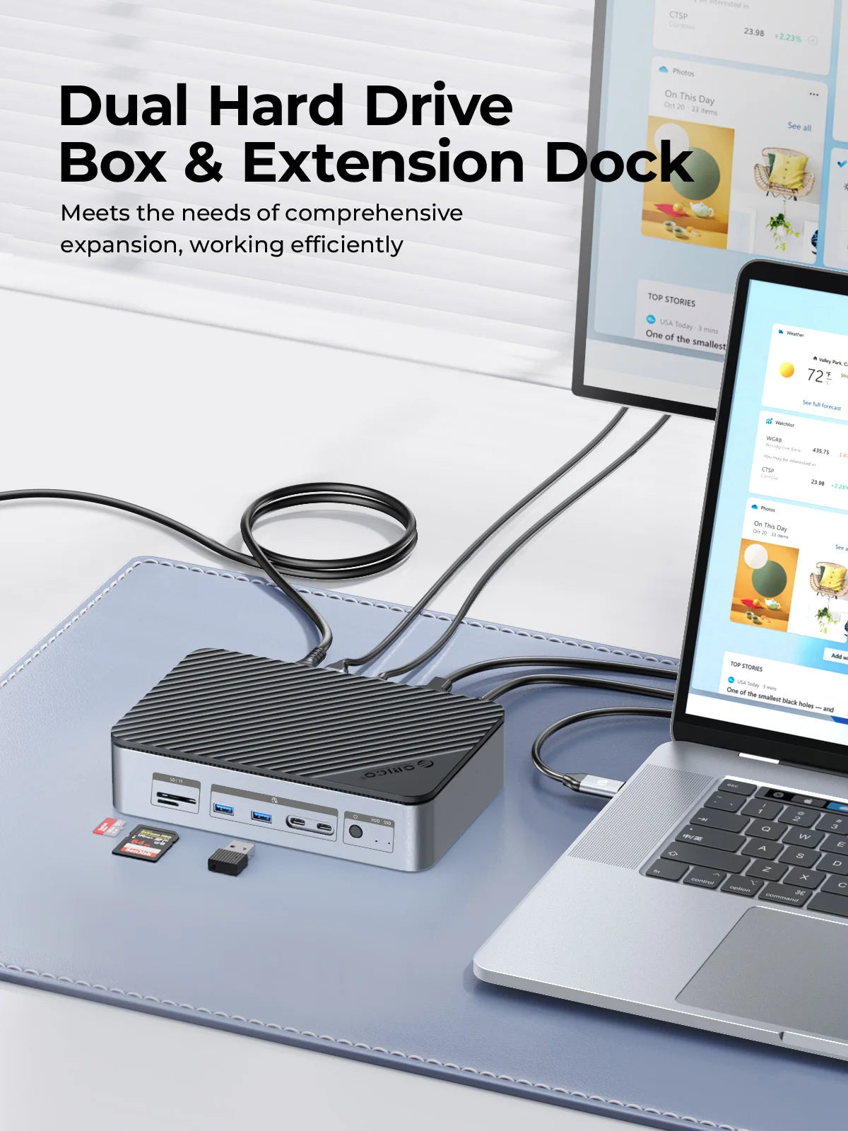 ORICO 10‑in‑1 Docking Station Deck with Dual M.2 NVMe SSD Enclosure, 3.5" Hard Drive Bay