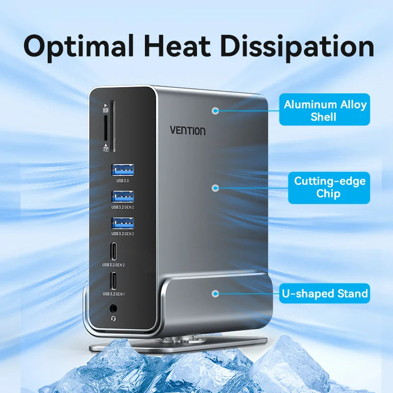 Vention USB‑C 15‑in‑1 Dock | Triple Monitor 4K 60Hz HDMI + DP, USB 3.2, PD 100W for MacBook & Windows