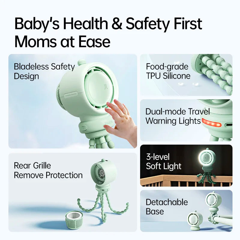 JISULIFE Air Purify Turbo Baby Stroller Fan – 5000mAh Battery, Food-Grade Silicone