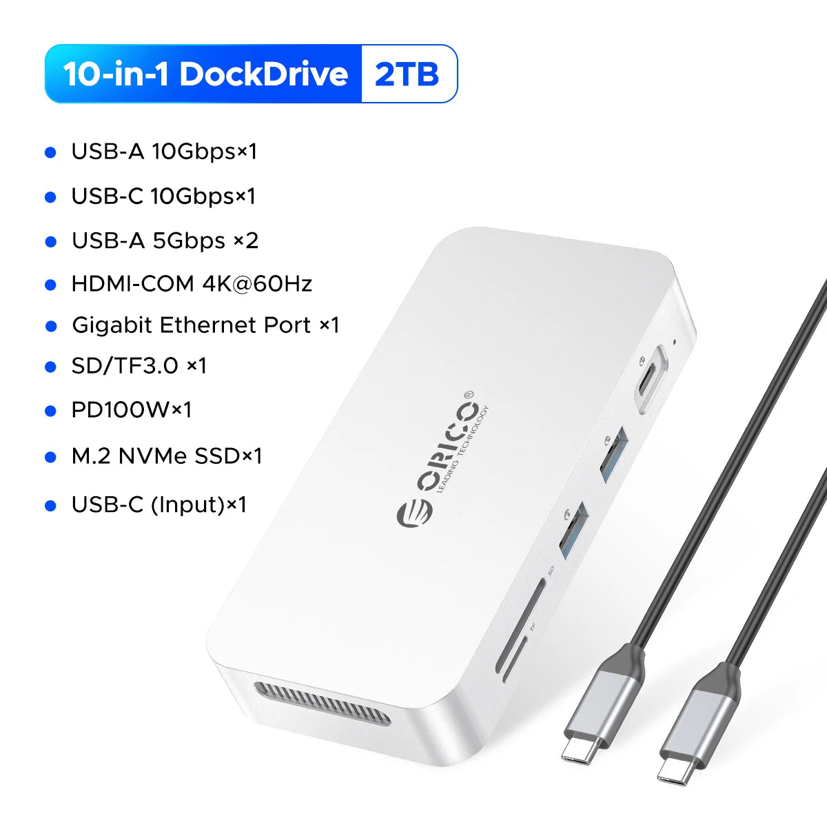 ORICO DataLink PSSD 2TB zunanja SSD priklopna postaja – USB‑C v 4K60Hz HDMI adapter