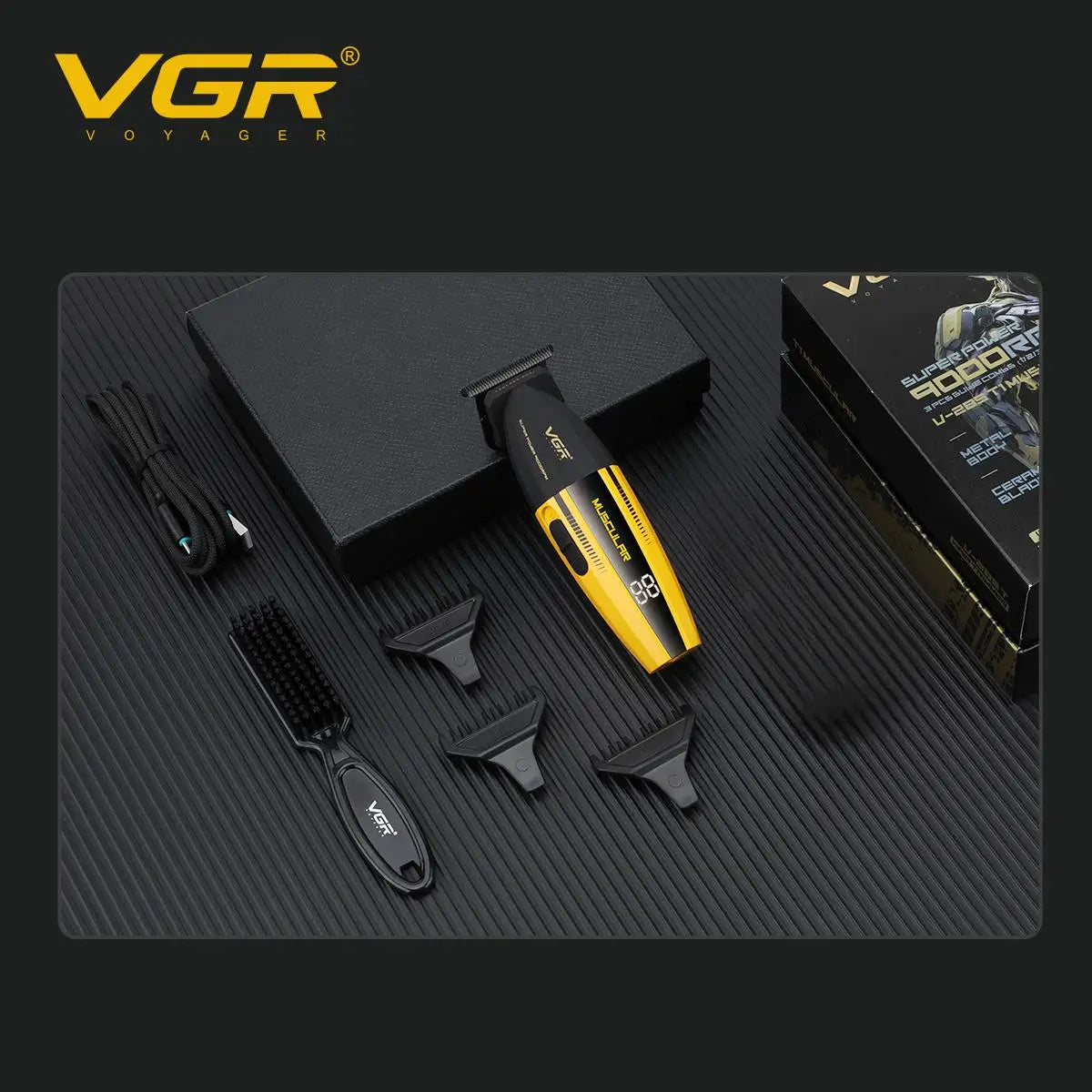 VGR V-285 Professional Hair Clipper – 9,000 RPM, 150-Min Runtime, 6 Combs