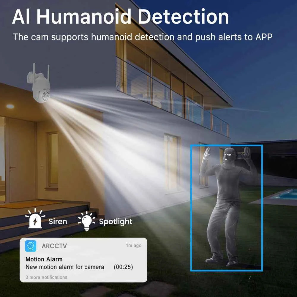 ARCCTV 3K 6MP Dual Lens Wifi Surveillance Camera Two Way Talk HD Color Night Vision Outdoor Security Camera Auto Motion Tracking - Limetastore