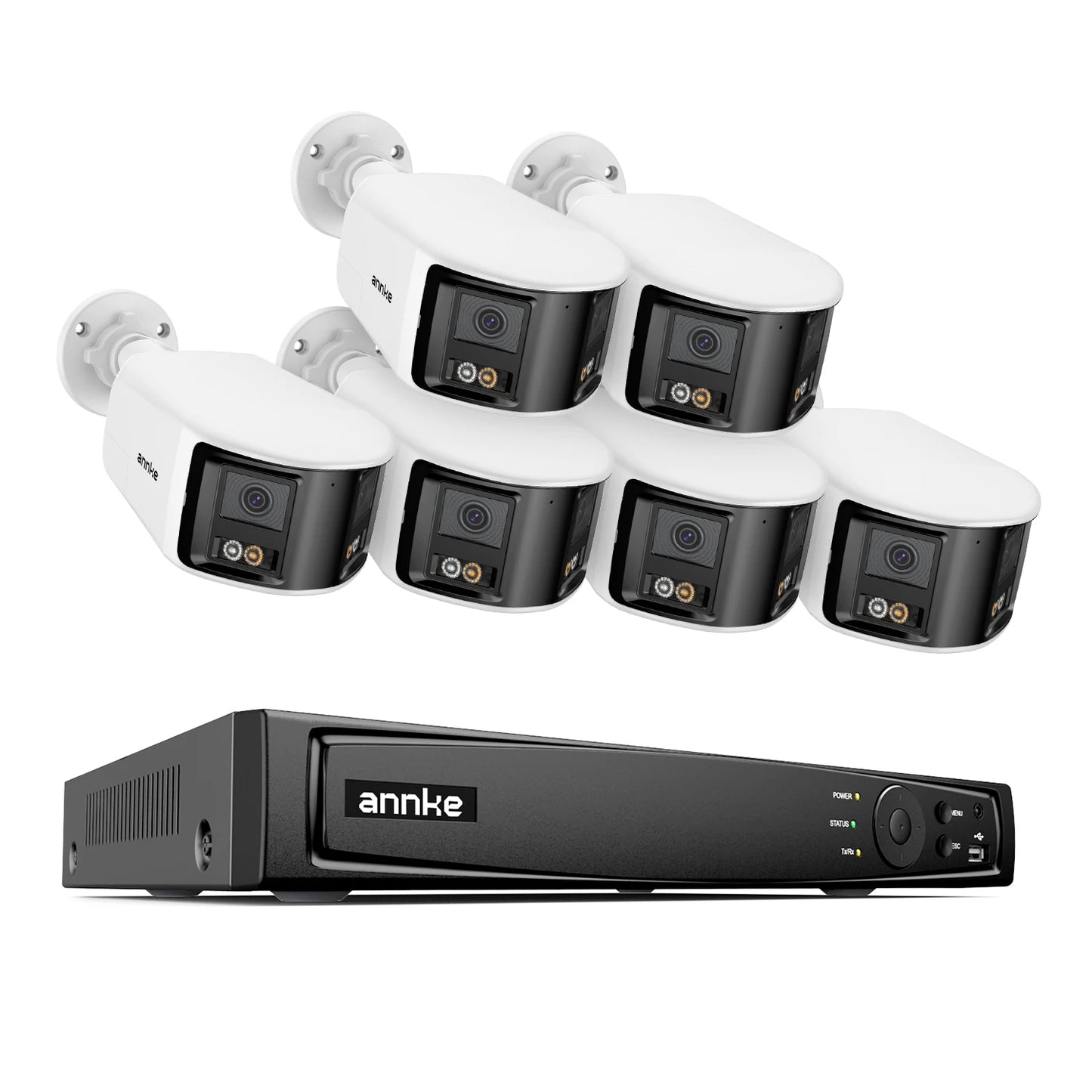 ANNKE 4K 8MP panoramski dvojni objektiv PoE sistem | 8-kanalni NVR, 180° pogled, IR nočni vid, 6MP kamere