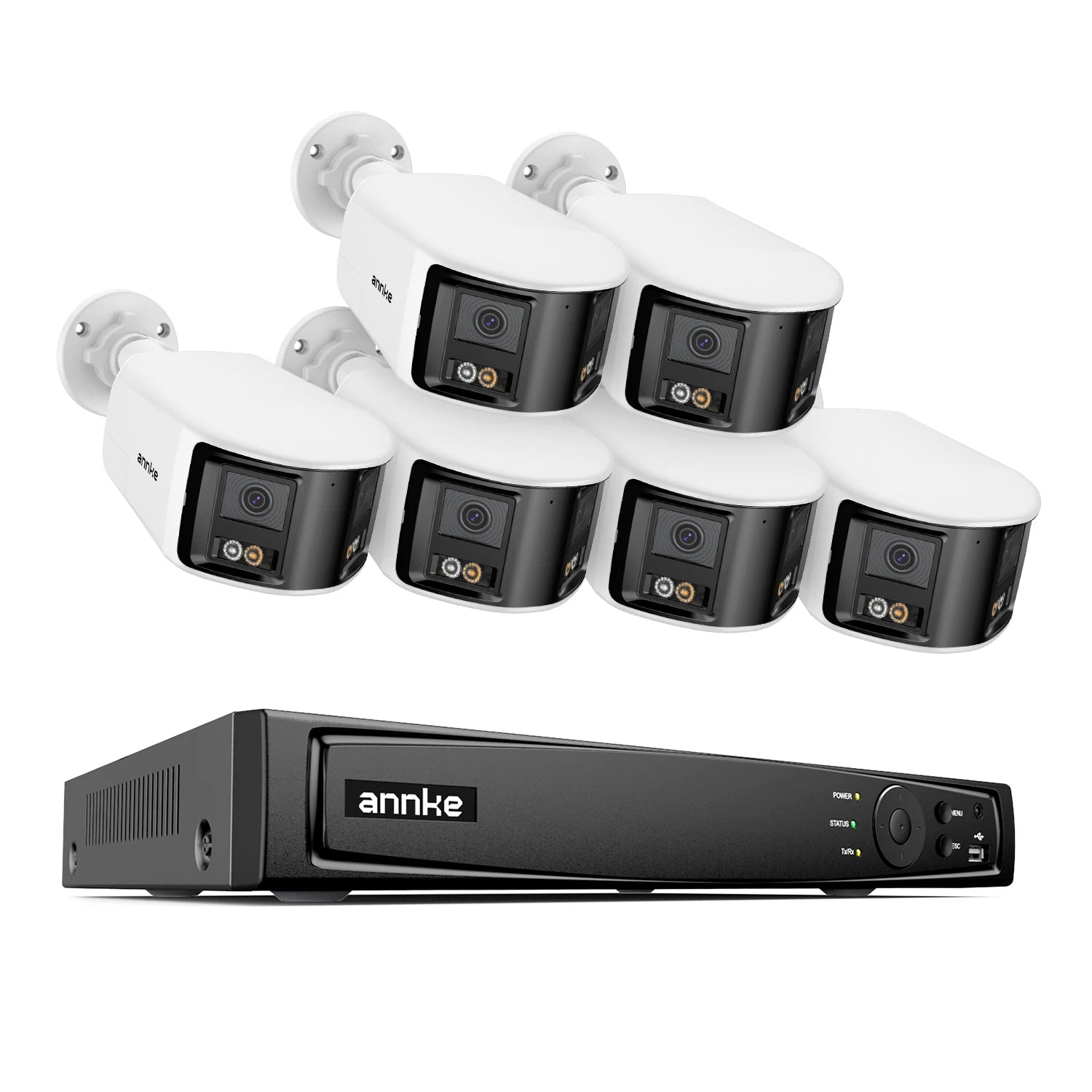 ANNKE 4K 8MP panoramski dvojni objektiv PoE sistem | 8-kanalni NVR, 180° pogled, IR nočni vid, 6MP kamere
