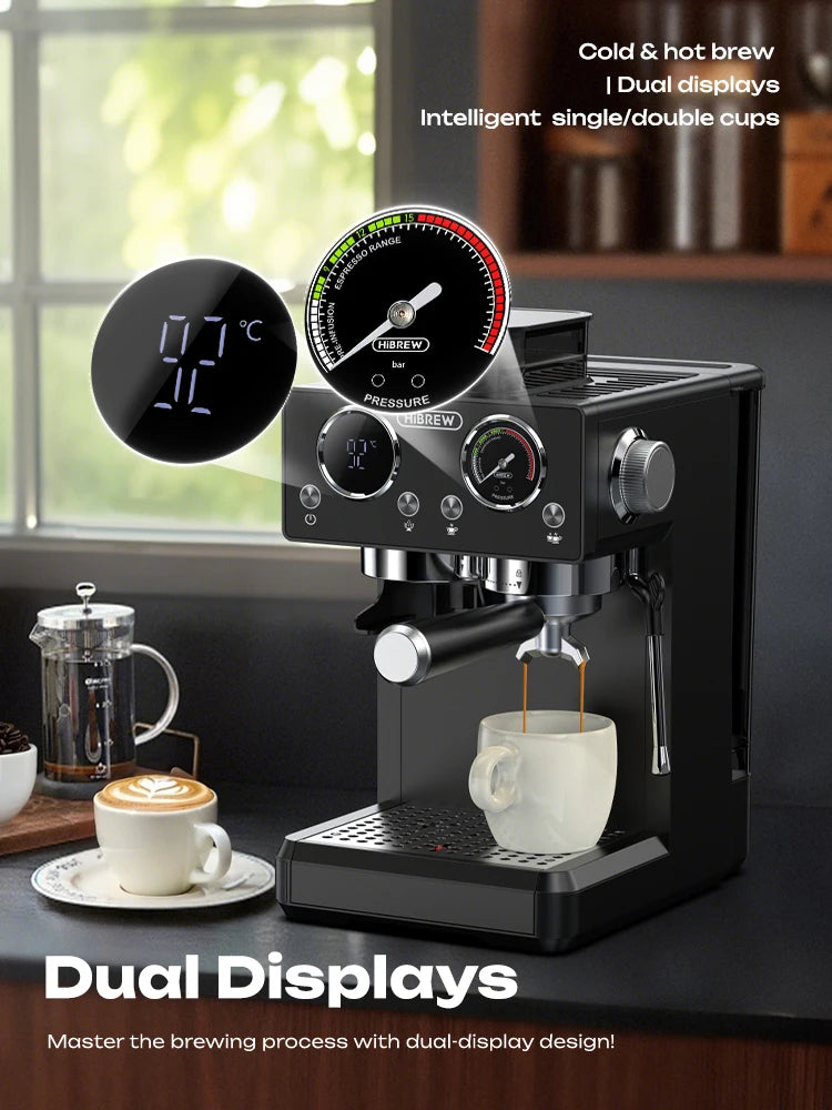HiBREW H20 – Semi‑Automatic Espresso Machine | 20‑Bar Pressure | Built‑In Grinder with 20 Grind Settings