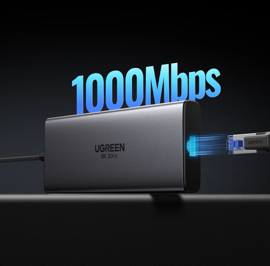 UGREEN 10-v-1 dvojni HDMI USB-C hub z izhodom 8K in 4K, gigabitnim Ethernetom, USB 3.0, PD100W