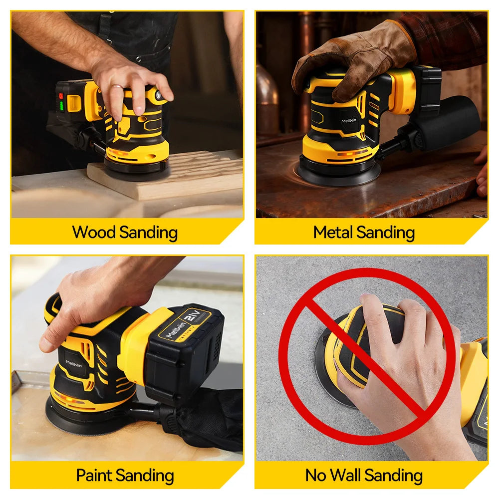 MELLWIN 125MM Electric Orbital Sander Polisher 3 Speeds Adjustable Wood Metal Sanding Polishing Tool For Makita 18V Battery Pin - Limetastore