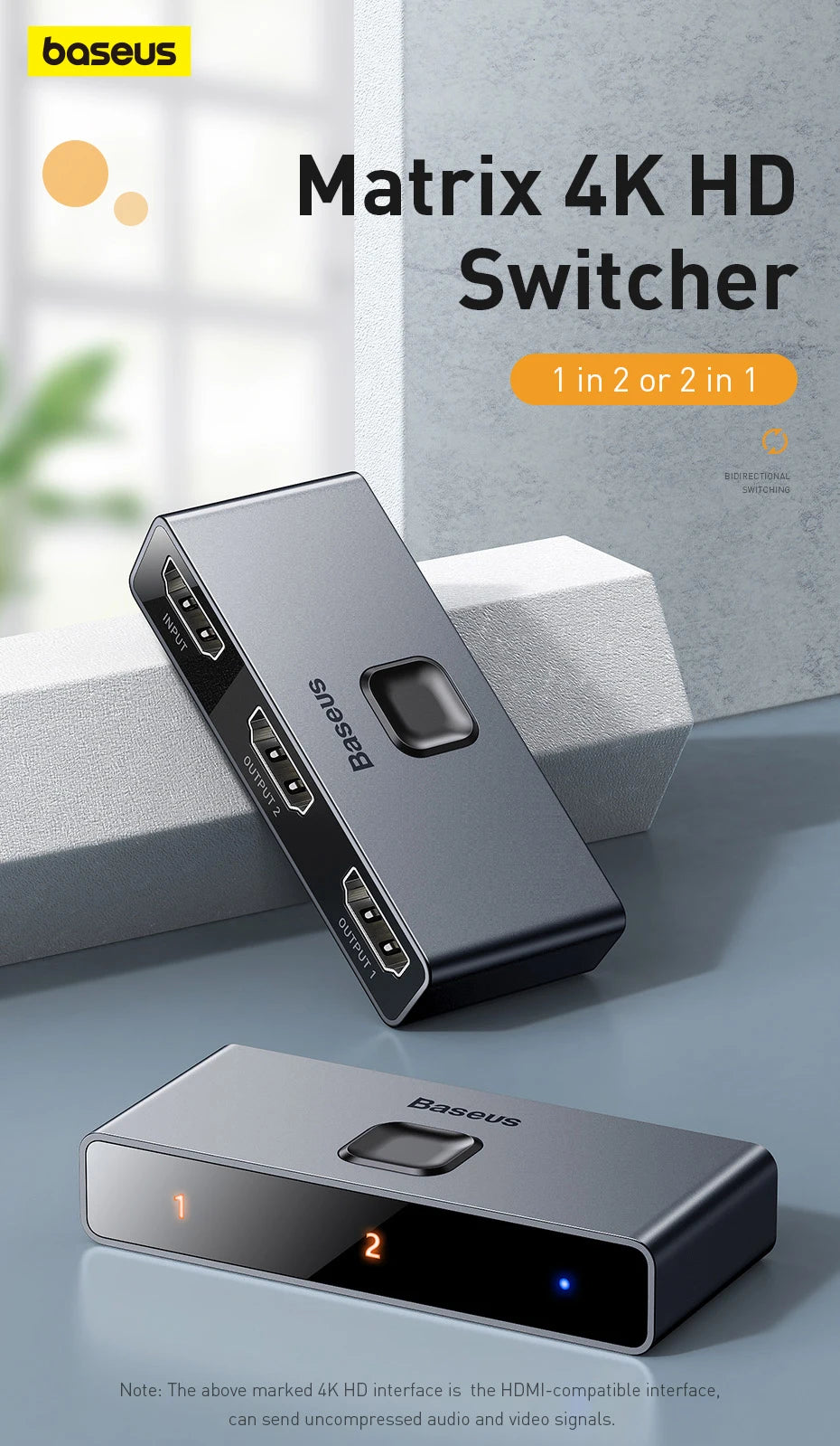 Baseus HDMI-kompatibilni preklopnik 4K 60Hz dvosmerni