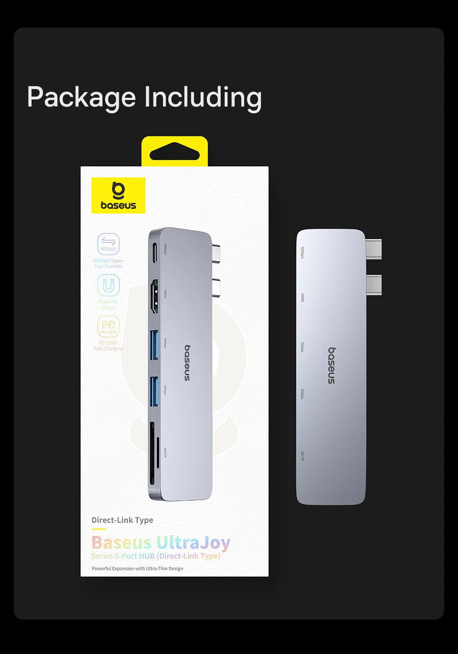 Dvojno USB-C zvezdišče Baseus | HDMI 4K@30Hz, Thunderbolt 3/4 40Gbps, USB 3.0, SD/TF