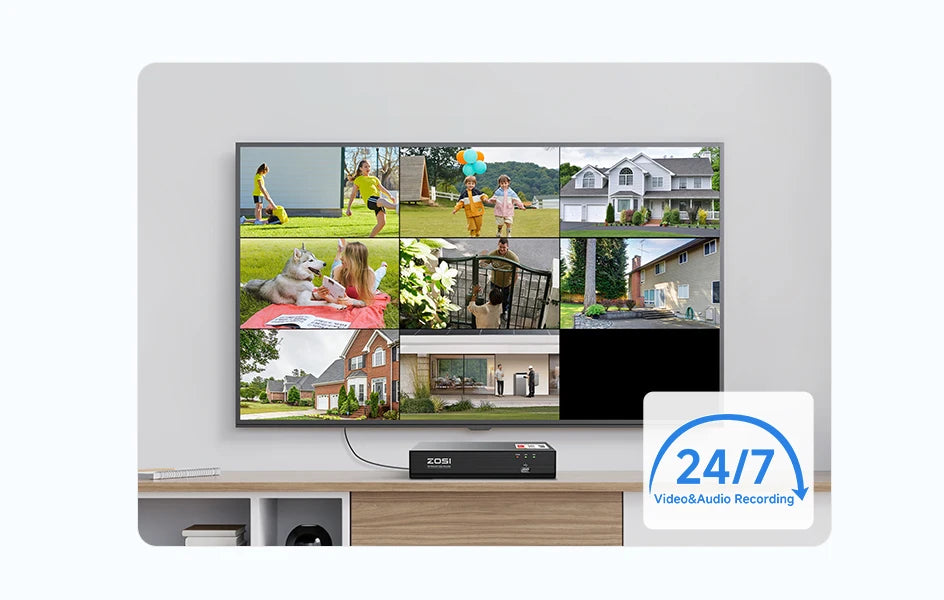 Varnostni kamerov sistem ZOSI 4K PoE NVR z 8MP vodoodpornimi žičnimi PoE kamerami H.265+ 4K/8MP 8-kanalni CCTV NVR za 24/7 nadzor doma