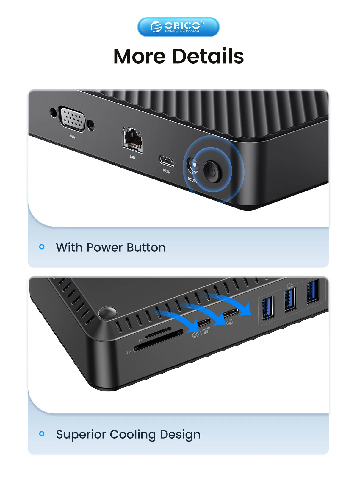 ORICO 19‑in‑1 USB‑C Desktop Docking Station with 4K HDMI, VGA, RJ45, PD Charging