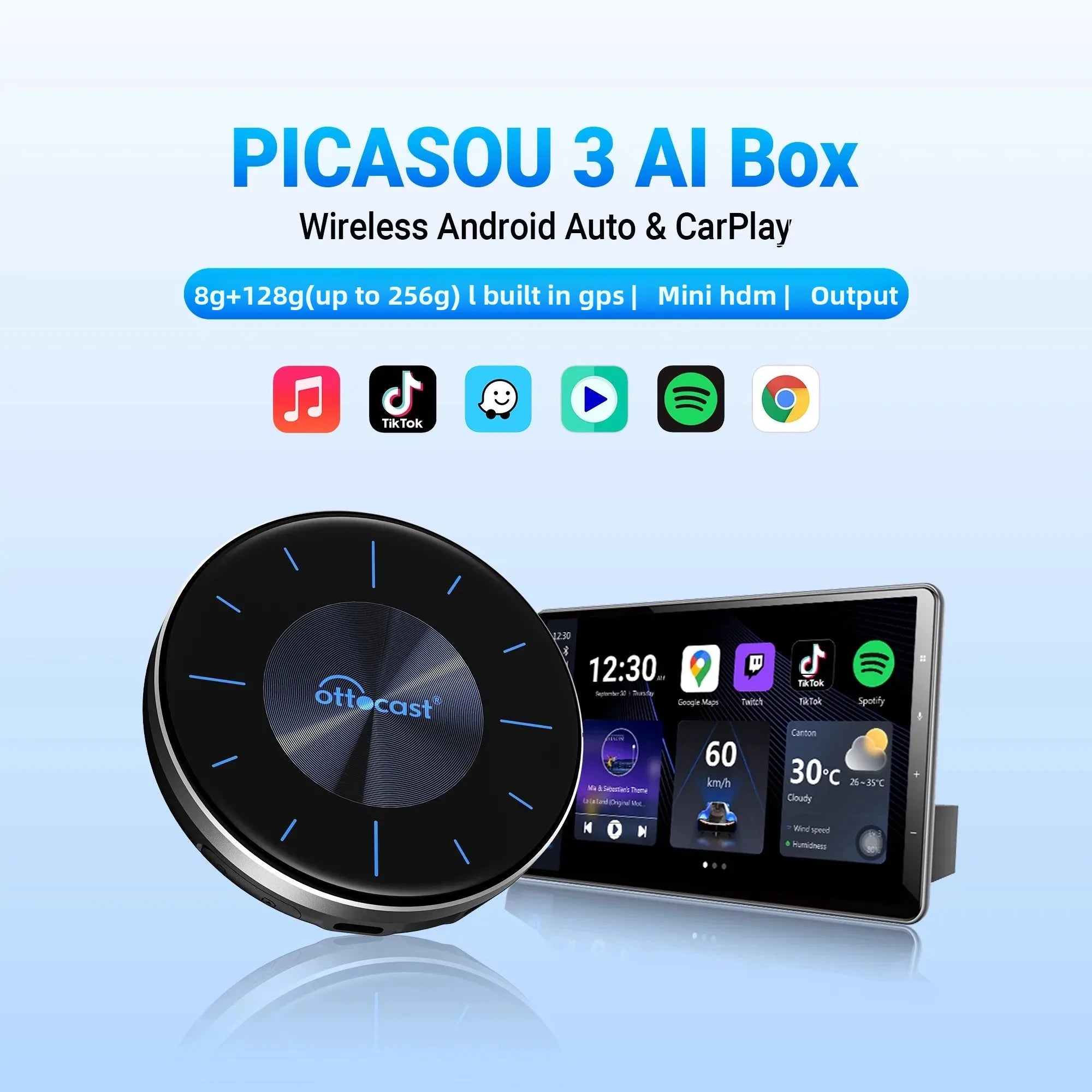OTTOCAST OttoAiBox P3 Wireless CarPlay AI Box with HDMI
