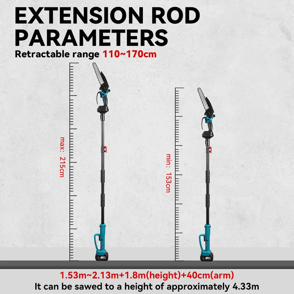 ONEVAN 5500W Brushless Telescoping Pole Saw | 8" Chain, Extendable, High‑Branch Pruning, Battery Powered