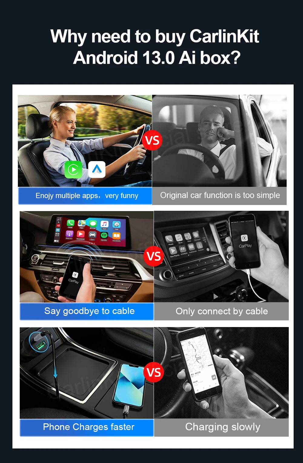 CarlinKit Tbox-Ultra Android 15 8+128GB Brezžični CarPlay AI Box