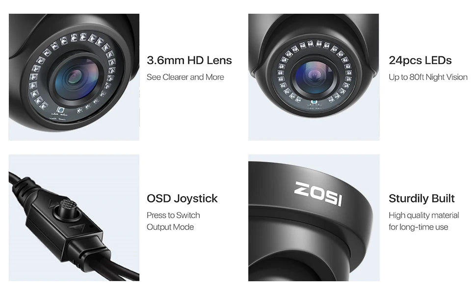 ZOSI 1080p zunanja varnostna kamera – vodoodporna nadzorna kamera 4 v 1 AHD/TVI/CVI/CVBS