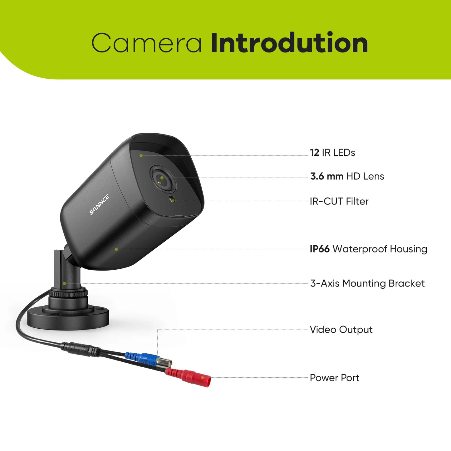 SANNCE 1080P 2MP TVI Cameras | IR Night Vision, Indoor/Outdoor, BNC Cable, 2/4‑Pack
