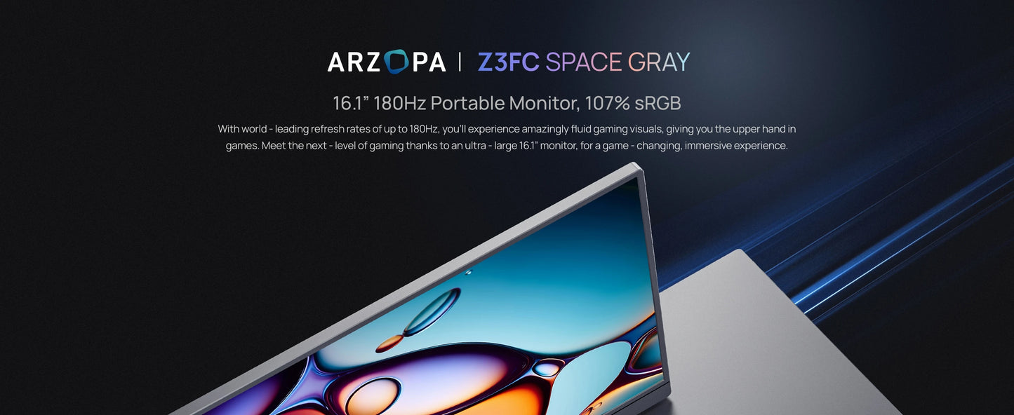 ARZOPA Z3FC 16.1" Portable Monitor | 2.5K QHD, 180Hz, HDR, IPS, Gaming & Work