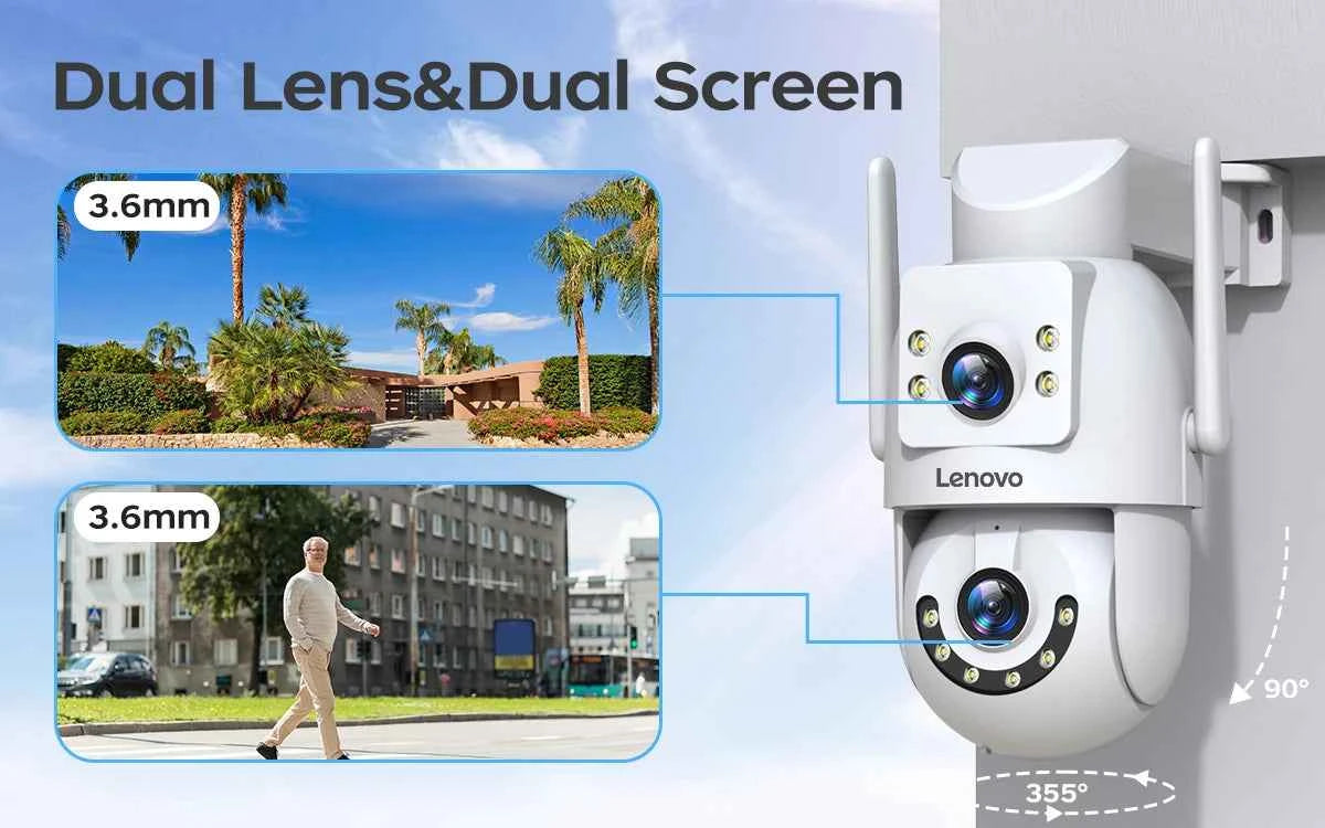 Lenovo WiFi PTZ Security Camera 8MP With Dual Screen Color Night Vision Outdoor Surveillance CCTV Camera Auto Tracking IP Camera - Limetastore