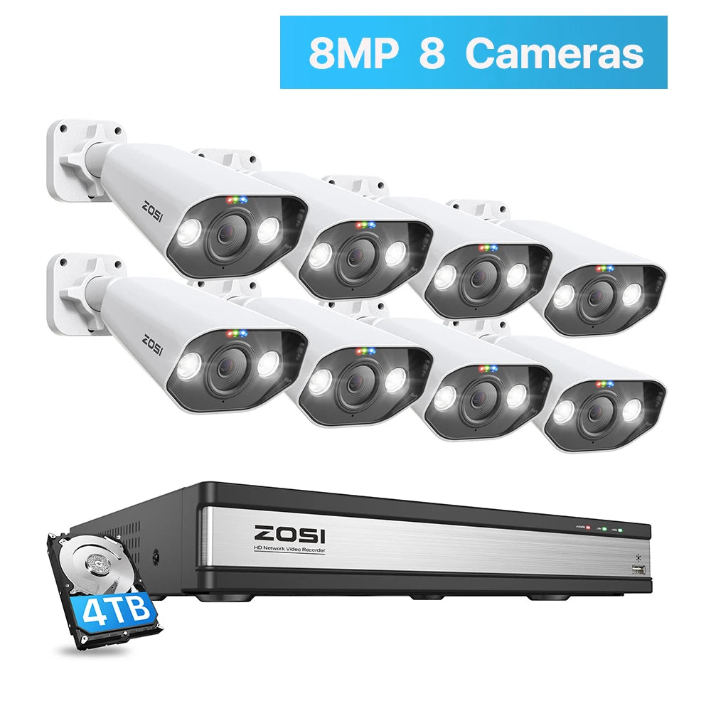 ZOSI 16CH 4K PoE Security Camera System – 8MP NVR with Outdoor/Indoor Color Night Vision AI IP Cameras
