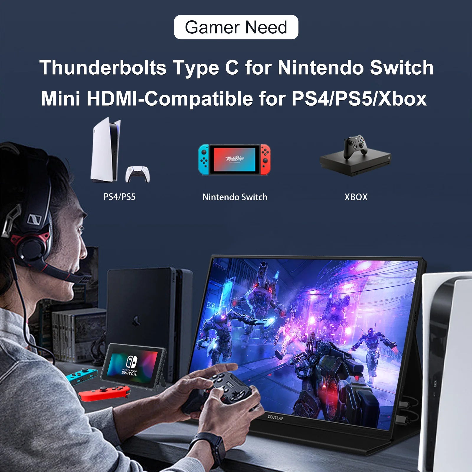 ZEUSLAP 16-palčni prenosni zaslon na dotik | 1200P IPS, 100 % sRGB, USB‑C in HDMI