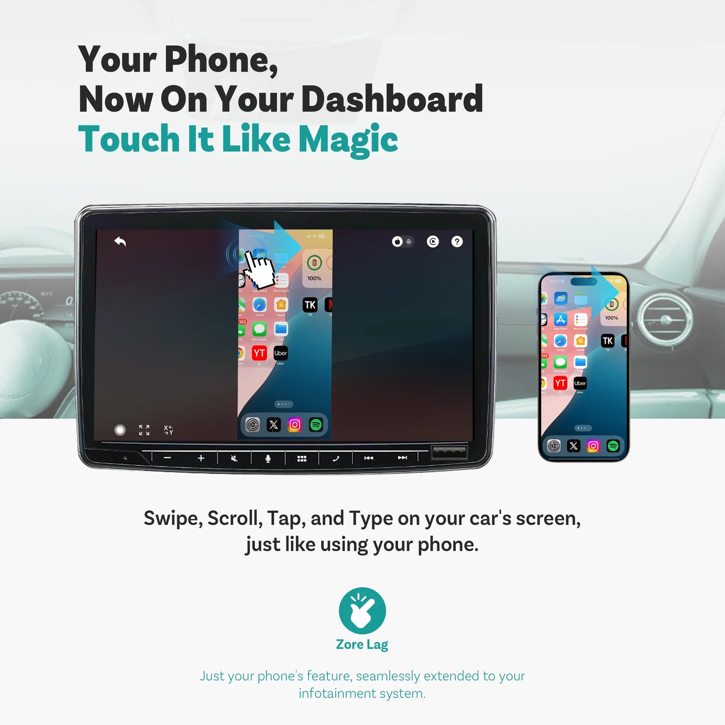 OTTOCAST Mirror Touch Bi‑Mirroring & Wireless CarPlay Adapter