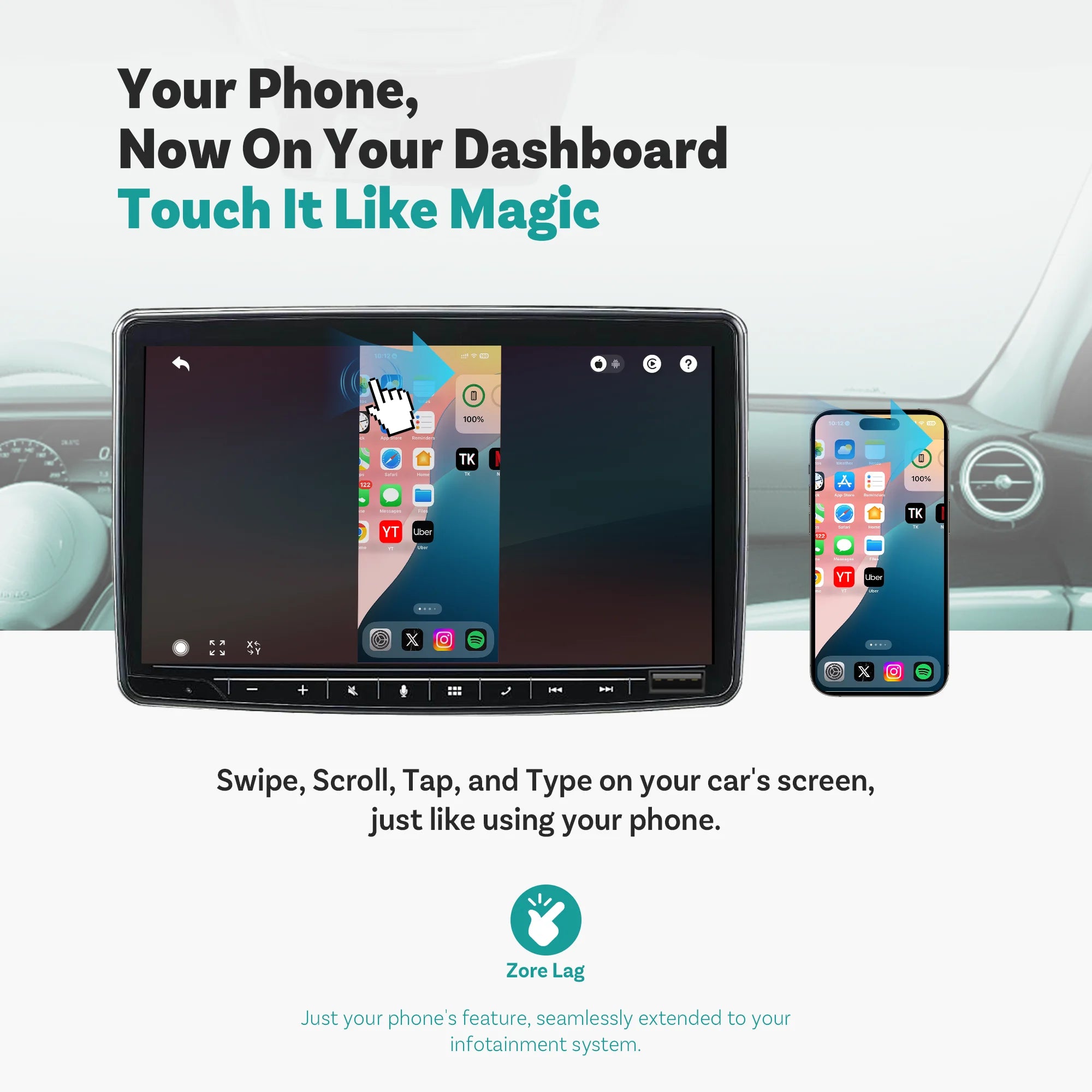 OTTOCAST Mirror Touch Bi‑Mirroring & Wireless CarPlay Adapter