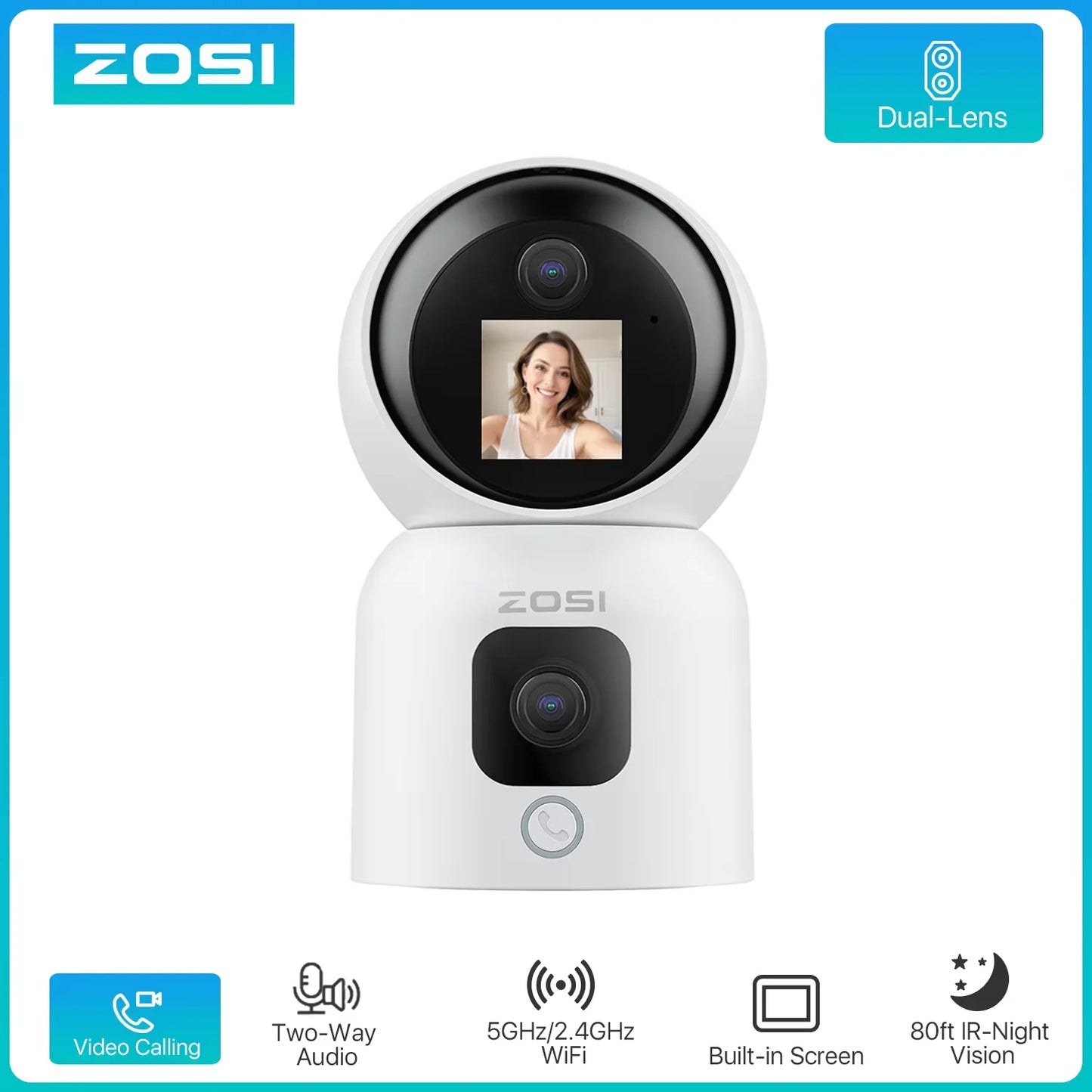 ZOSI 360° PTZ pametna domača varnostna kamera – notranji WiFi monitor za dojenčke in hišne ljubljenčke s samodejnim sledenjem, zaznavanjem z umetno inteligenco in HD nočnim vidom