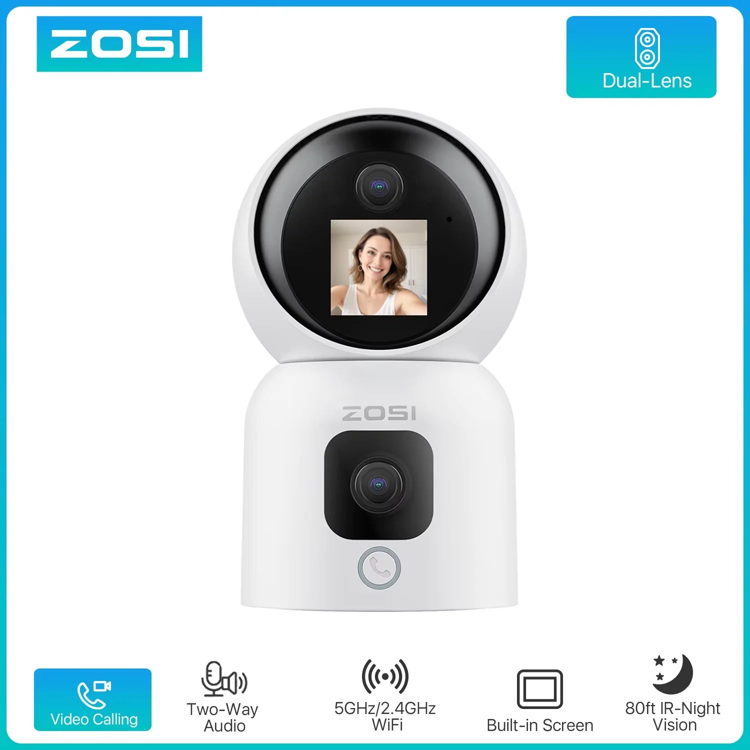ZOSI 360° PTZ pametna domača varnostna kamera – notranji WiFi monitor za dojenčke in hišne ljubljenčke s samodejnim sledenjem, zaznavanjem z umetno inteligenco in HD nočnim vidom