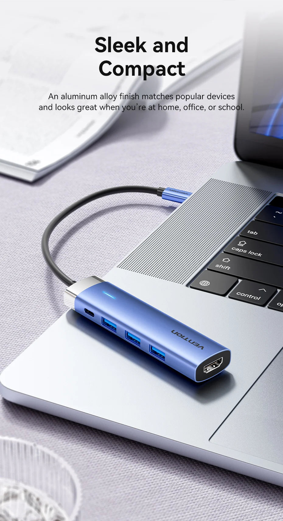 Vention zvezdišče USB-C 5-v-1 | HDMI 4K, PD 100 W, priklopna postaja USB 3.0 5 Gbps