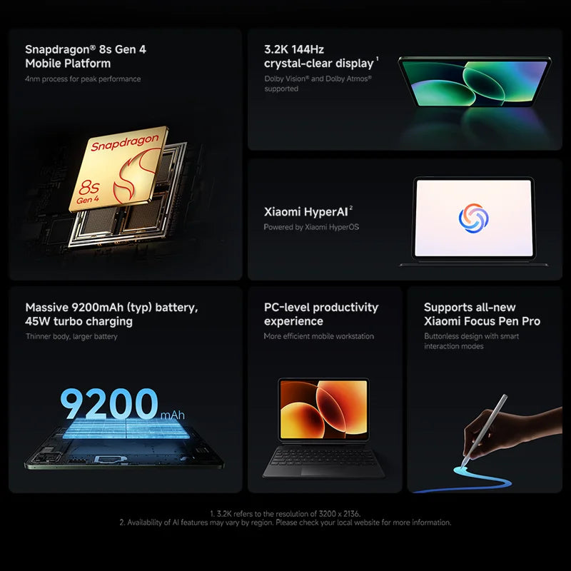 FR Warehouse Global Version Xiaomi Pad 8 Global Version 11.2" 144Hz display Snapdragon® 8s Gen 4 Mi tablet 13MP Camera 9200mAh 45W turbo charging - Limetastore