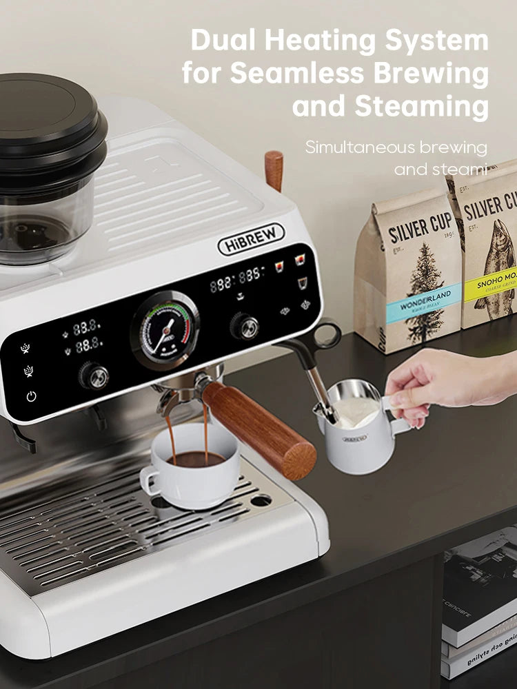 HiBREW H7B – Kavni aparat Espresso Barista Pro z dvojnim bojlerjem | Vgrajen mlinček s 30 nastavitvami