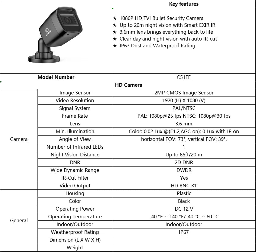 SANNCE 4-kanalni DVR CCTV sistem | 2/4 × 2MP IR kamere, 1080P TVI, 1280TVL, komplet za zunanji nadzor