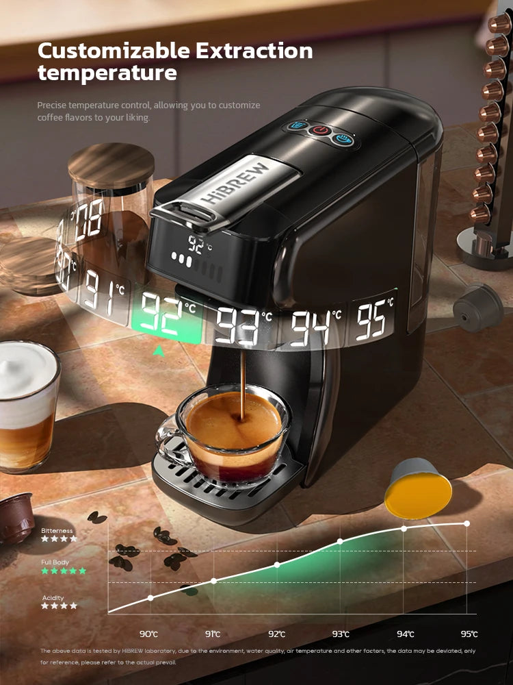 HiBREW H1B – aparat za kavo 6 v 1 na več kapsul | aparat za pripravo toplega in hladnega espressa | združljiv s kapsulami Dolce Gusto, Nespresso in mleto kavo