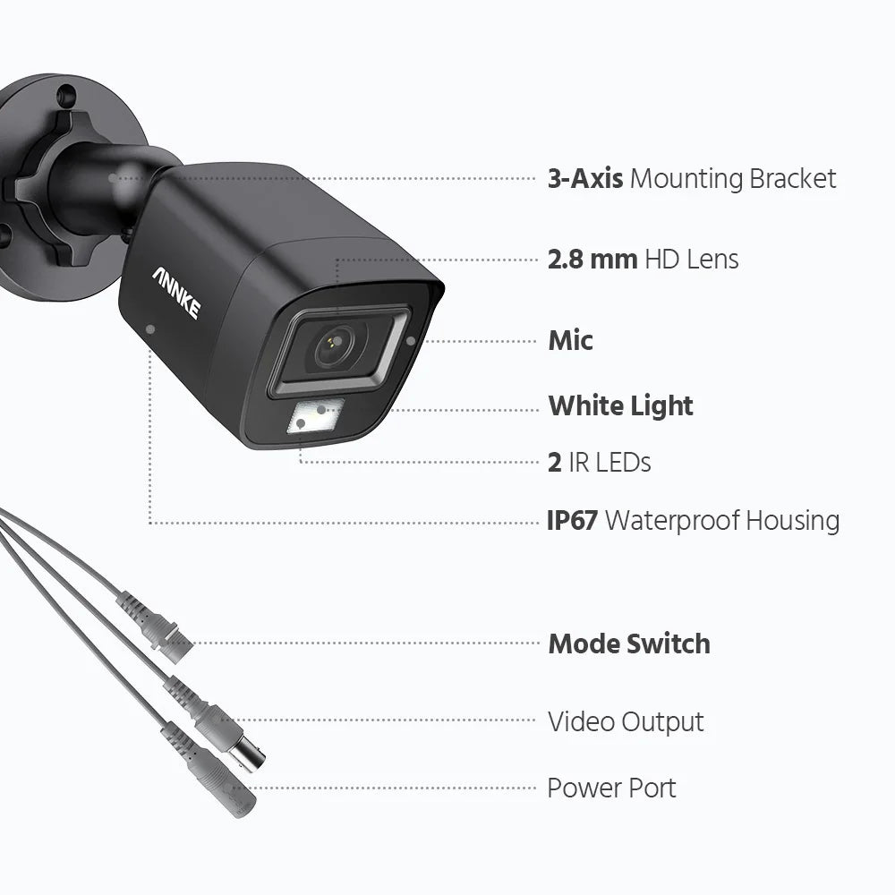 ANNKE 6MP HD IP67 Vodoodporni dvosmerni zvok v kompletu kamer za notranjo in zunanjo uporabo H.265+ analogna CCTV varnostna kamera z vgrajenim mikrofonom