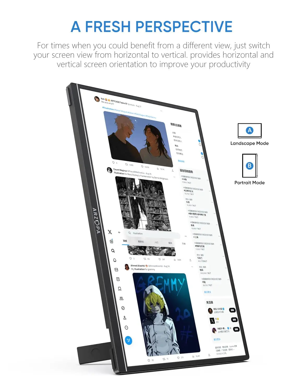 ARZOPA A1S 14" prenosni monitor | 1080P FHD, IPS, USB‑C in HDMI, izjemno tanek potovalni zaslon