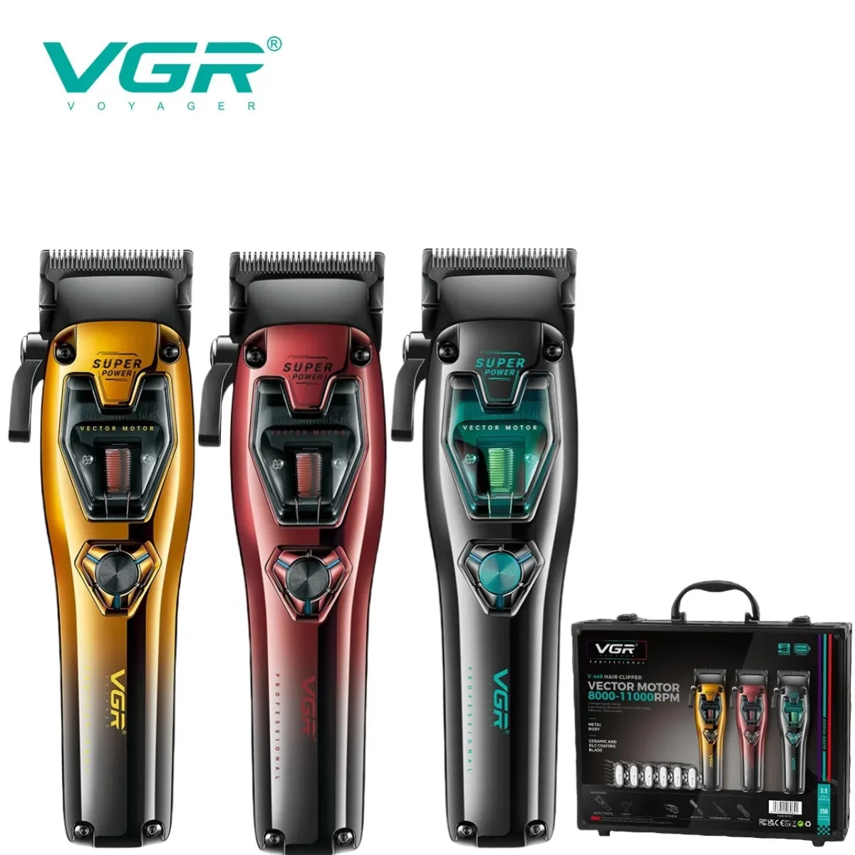 Profesionalni strižnik las VGR V-668 – motor Vector 11.000 vrt./min, 250 minut delovanja, 6 glavnikov