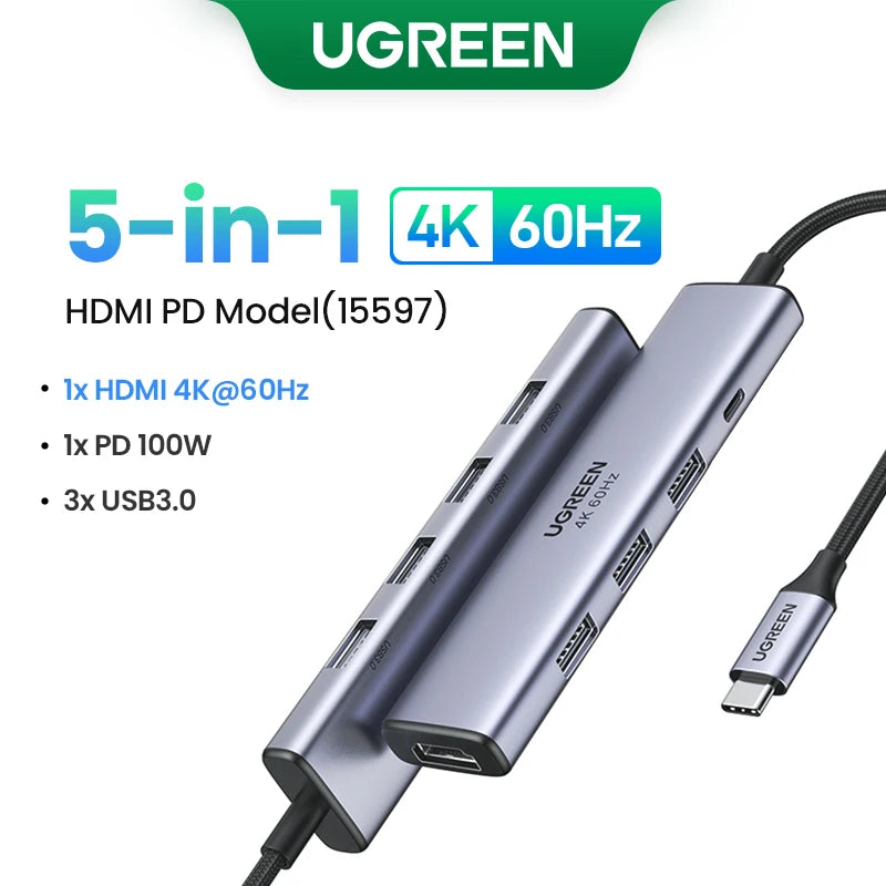 GREEN zvezdišče USB‑C 7‑v‑1 s HDMI 4K, SD/TF, USB‑A 5Gbps, PD100W – Type‑C 3.1
