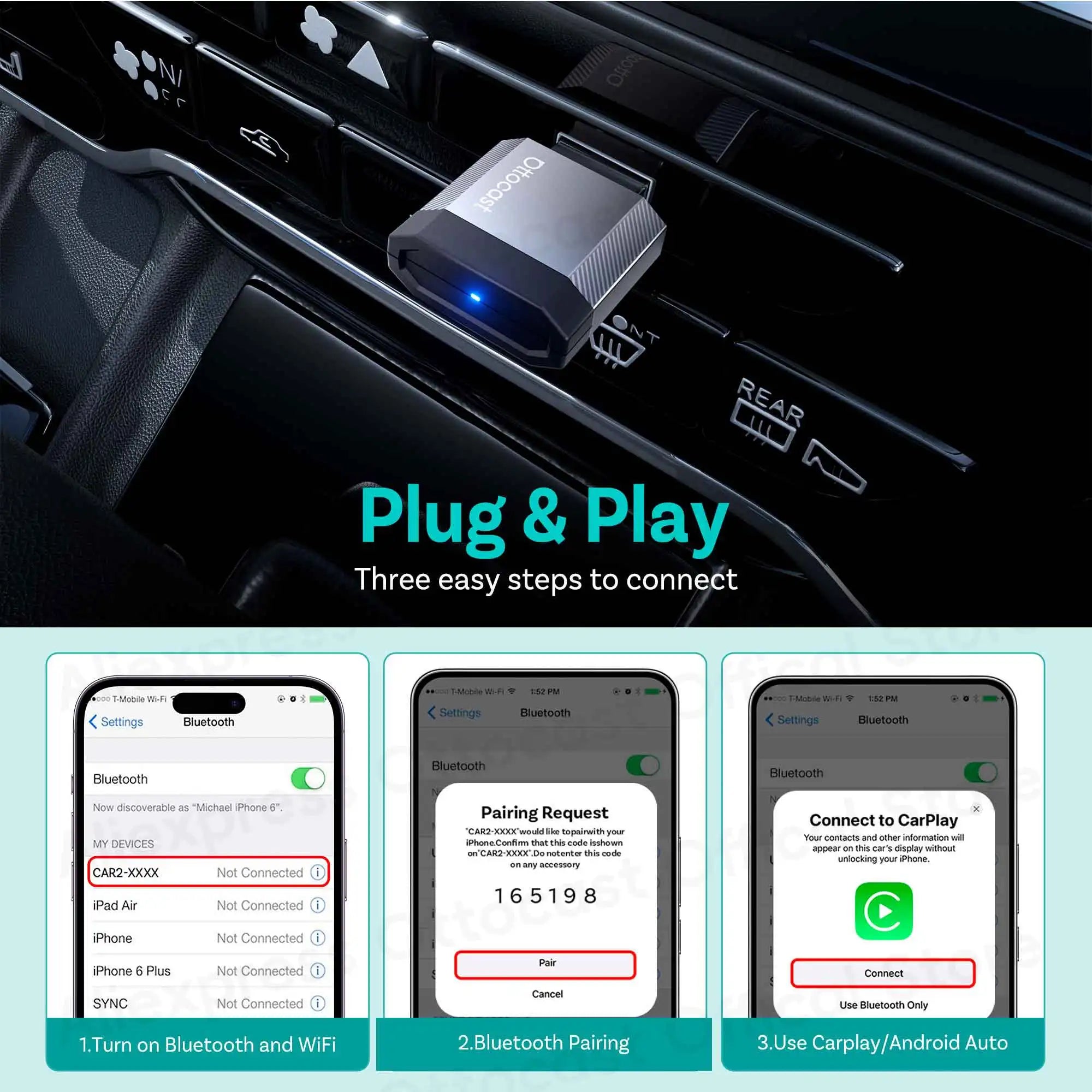 Brezžični adapter CarPlay OTTOCAST Mini Nova Cube 3.0