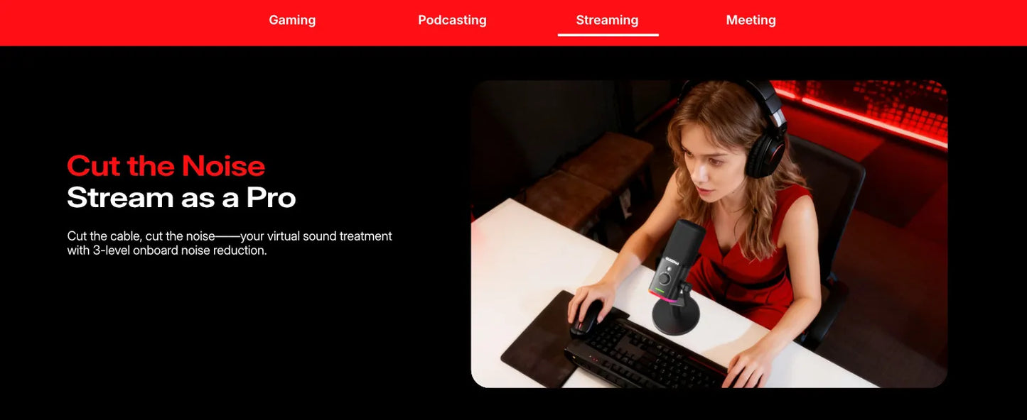 Maono PD100W – Wireless Dynamic Microphone | 50 m Range, One‑Touch Noise Reduction & RGB Lighting for Gaming, Streaming & Live Recording
