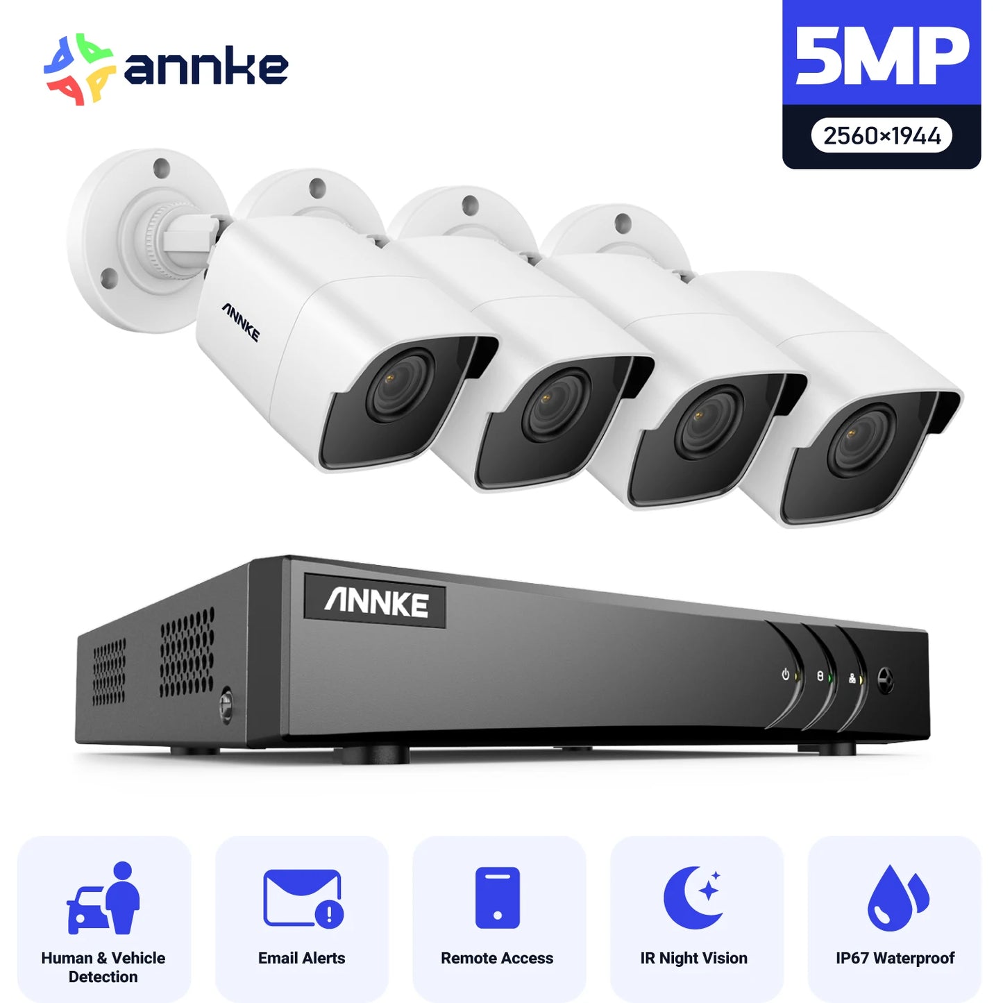 ANNKE 5MP Lite CCTV sistem | H.265+ DVR, Bullet kamere, IR nočni vid