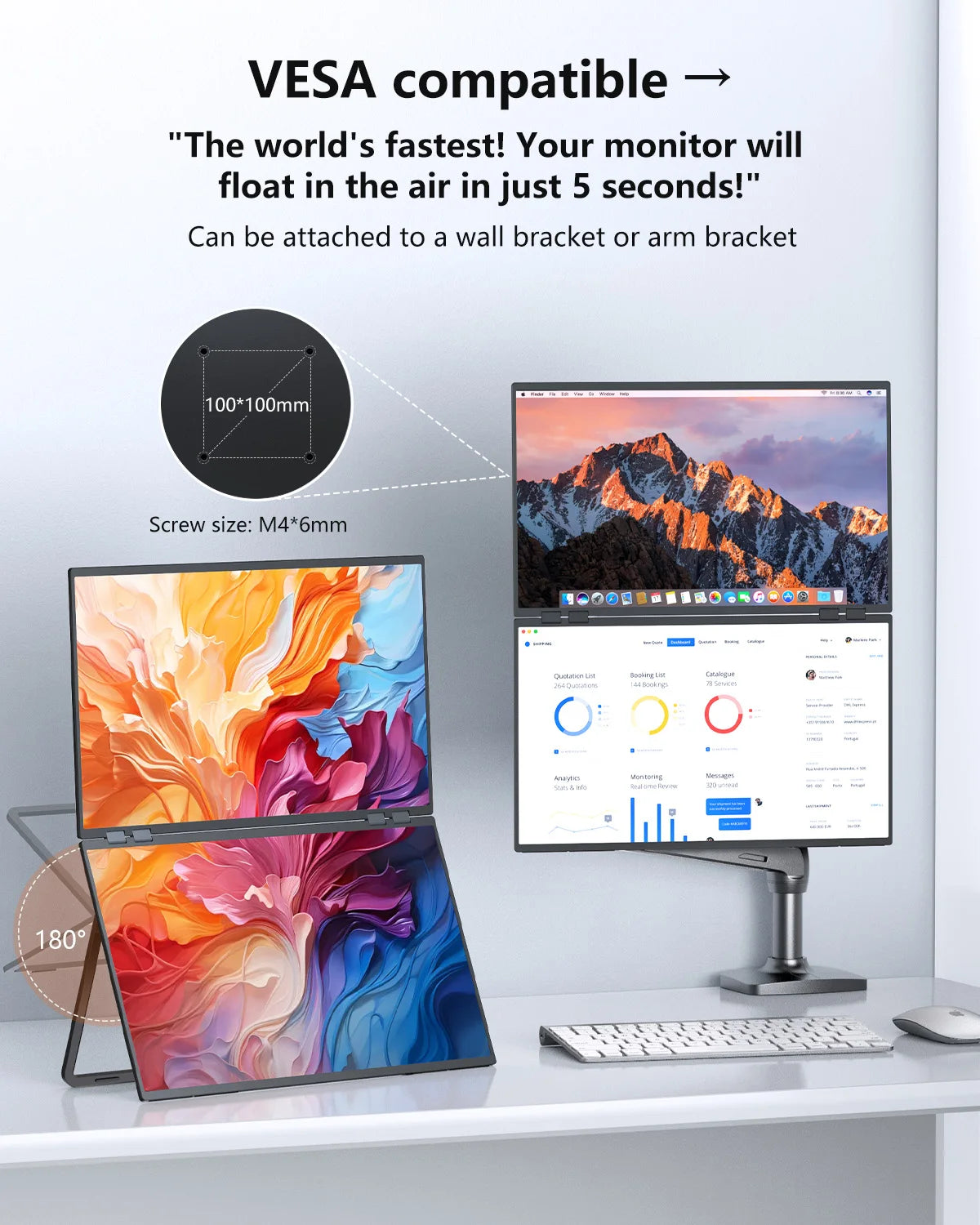 23.8" 100Hz Dual Screen Stacked Computer Monitor 1080P HDR 360° Folding Triple Portable Display for Laptop PC Phone Game Console - Limetastore