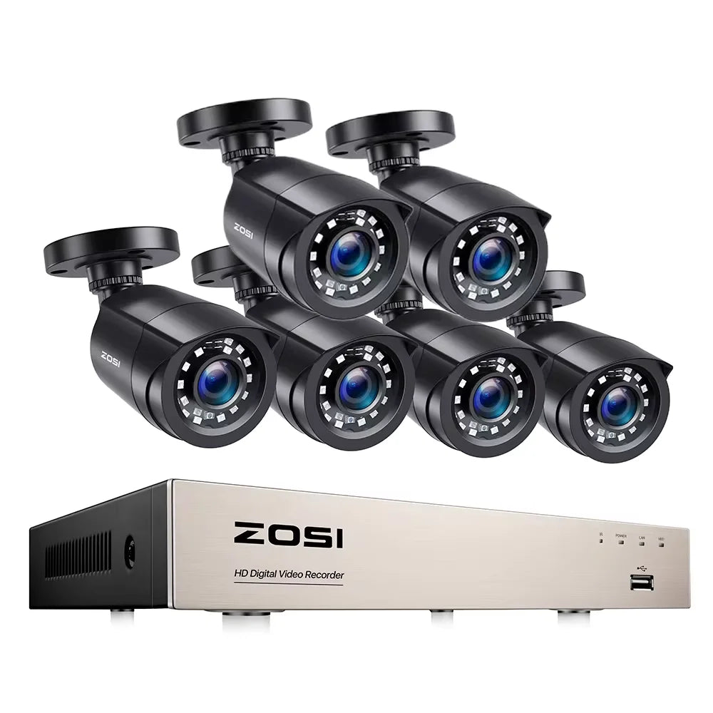 Varnostni sistem CCTV ZOSI 8CH 1080P – 5MP Lite H.265+ DVR z 2/4/6/8× 2MP zunanjimi nočnimi kamerami